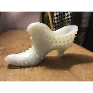 Vintage Milk Glass Hob Nail Shoe, textured‎ glass